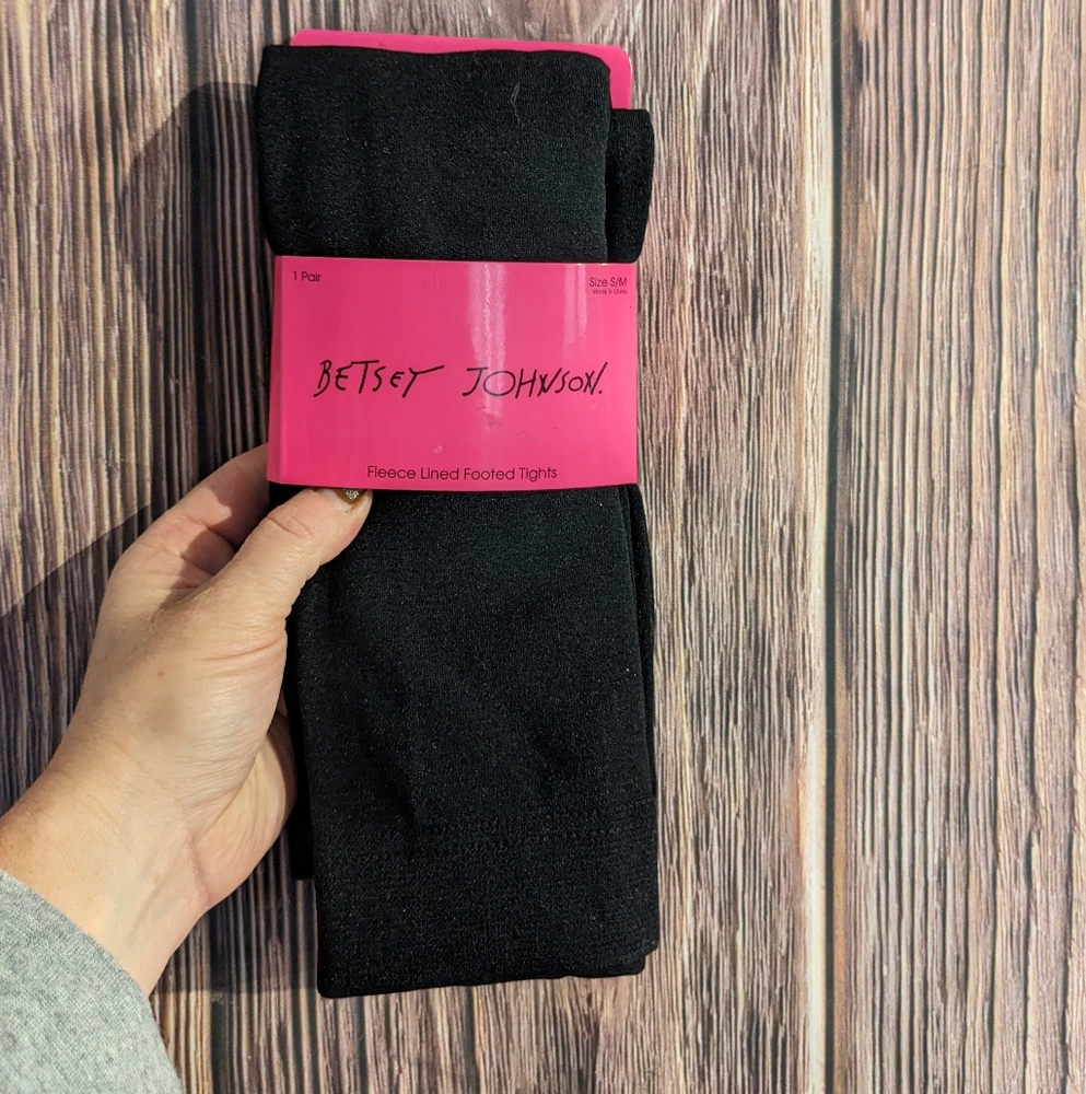 Betsey Johnson Black Fleece Lined Footed Tights